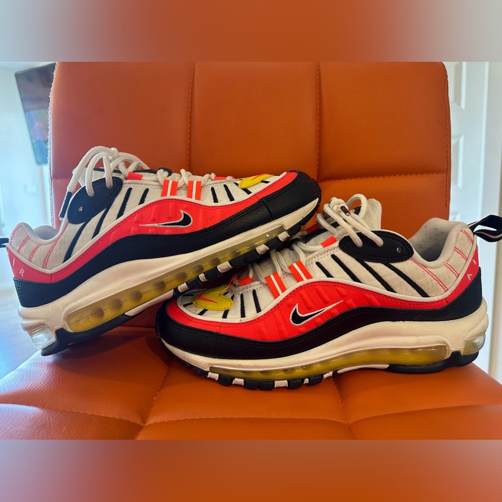 AIR MAX ‘97 WHITE/ORANGE/YELLOW/BLACK **SIZE 6.5Y** LIGHTLY USED